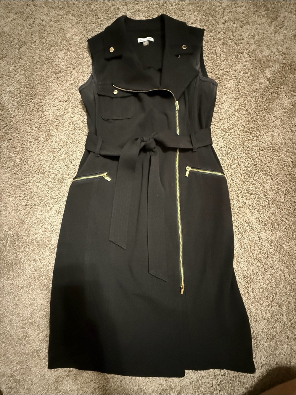 Calvin Klein Black Sleeveless Midi Dress with Gold Zippers